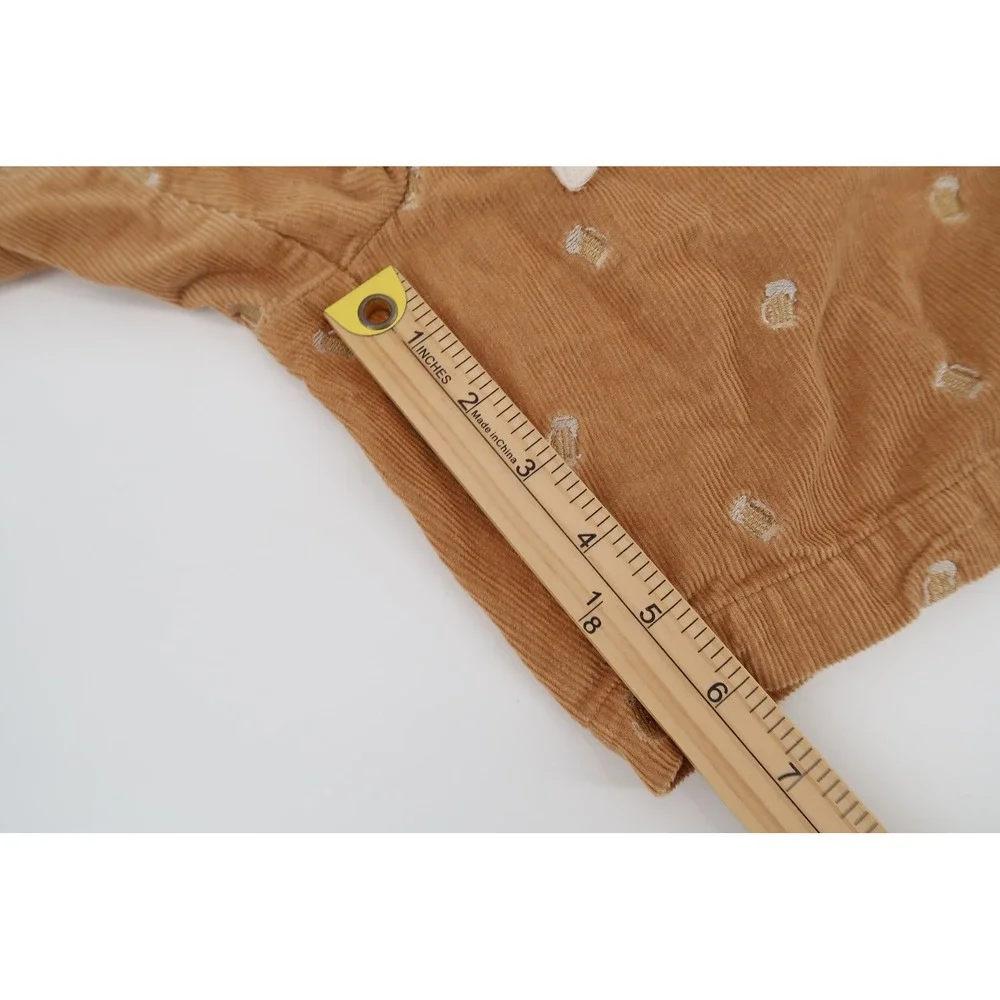 Criquet Corduroy Shorts Mens Small Tan Embroidered Beer Mugs Elastic Waist